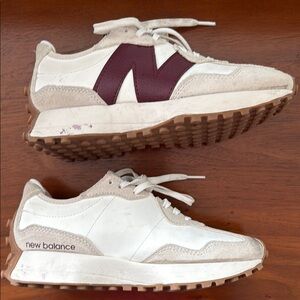 New Balance White and Maroon Athletic Shoes